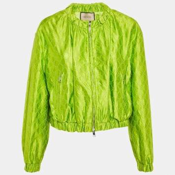 Gucci Green GG Supreme Embroidery Silk Zip-Up Jacket M