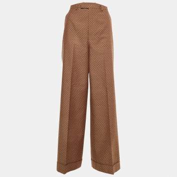 Gucci Brown Square G Jacquard Wool Wide Leg Trousers M