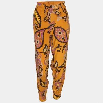 Gucci Ochre Yellow Paisley Printed Silk Elasticized Waist Jogger Pants S