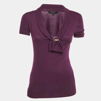 Gucci Purple Jersey Neck Detail T-Shirt S