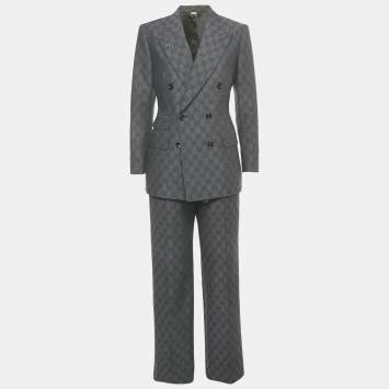 Pre Owned Gucci Grey GG Wool Jacquard Tailored Suit S