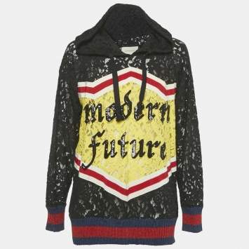 Pre Owned Gucci Black Lace Modern Future Sequin Detail Hooded Sweatshirt S
