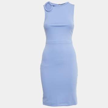 Pre Owned Gucci Blue Jersey Neck Detail Short Dress XS