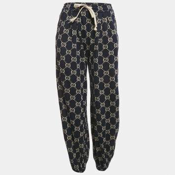 Pre Owned Gucci Navy Blue GG Supreme Monogram Jacquard Knit Trackpants XS