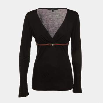 Pre Owned Gucci Black Modal Web Bow Detail Top L