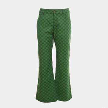 Pre Owned Gucci Green GG Jacquard Flared Jeans XXL Waist 36"