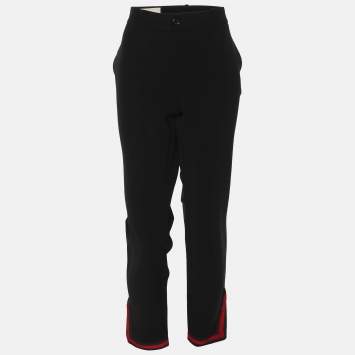Pre Owned Gucci Black Stretch Crepe Web Pants L