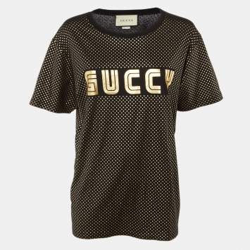 Pre Owned Gucci Black Star Guccy Print Cotton Crew Neck T-Shirt M