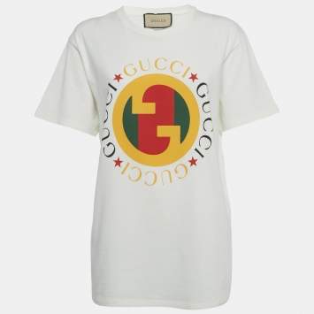 Pre Owned Gucci White Interlocking GG Web Print Cotton T-Shirt S