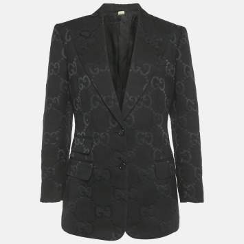 Pre Owned Gucci Black GG Jacquard Single Breasted Blazer M 