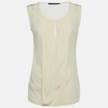 Pre Owned Gucci Cream Crepe and Knit Sleeveless Top M