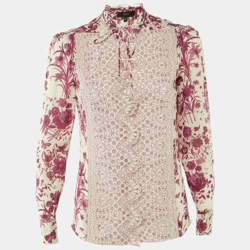 Pre Owned Gucci Pink Floral Print Silk Button Front Blouse S