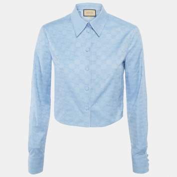 Pre Owned Gucci Blue GG Cotton Cropped Full Sleeve Shirt S