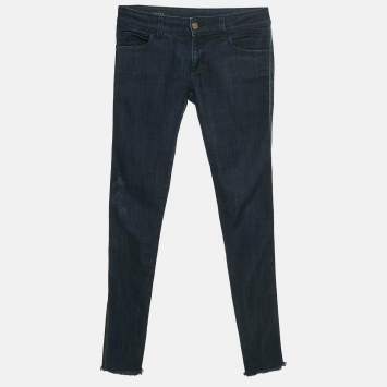 Pre Owned Gucci Dark Blue Denim Rainbow Detail Raw Edge Denim S Waist 27"