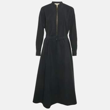 Pre Owned Gucci Black Cotton Poplin Belted Maxi Dress S