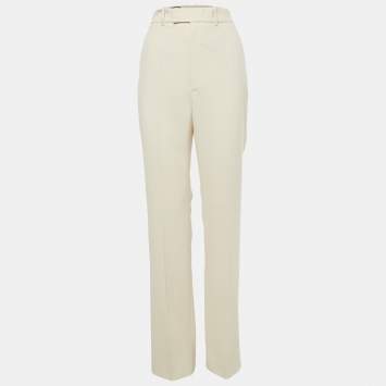 Pre Owned Gucci Cream Crepe Wool Wide Leg Formal Trousers M