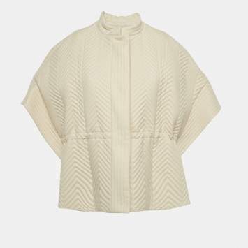 Pre Owned Gucci Cream Chevron Wool Quilted Drawstring Jacket S  
