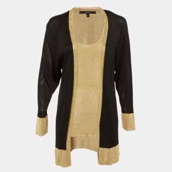 Pre Owned Gucci Black/Gold Knit Sleeveless Top & Cardigan Set S/M