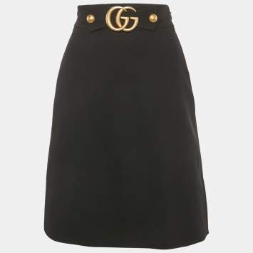 Pre Owned Gucci Black Wool Silk Logo Detail Mini Skirt S