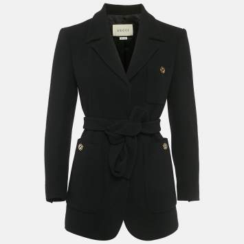 Pre Owned Gucci Black Wool Belted Jacket S