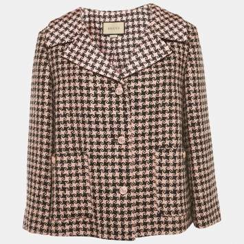Pre Owned Gucci Pink & Black Tweed Oversized Blazer M
