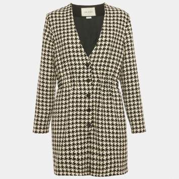 Pre Owned Gucci Black /White Houndstooth Wool Blend Playsuit M