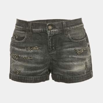 مملوكة مسبقًا شورت غوتشي دنيم مغسول مزين أسود مقاس متوسط - وسط 30 بوصة 