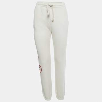 Pre Owned Gucci Ivory Logo Print Cotton Joggers XXS
