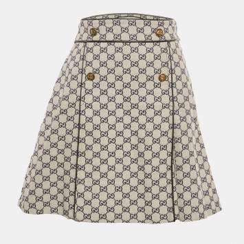 Pre Owned Gucci Blue GG Supreme Jacquard Button Detail Short Skirt M