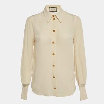 Pre Owned Gucci Cream Silk Button Down Shirt S