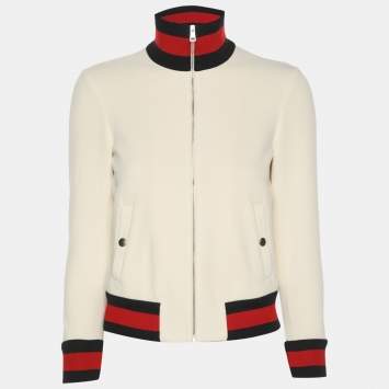 Pre Owned Gucci Cream Contrast Trim Knit Jacket XXS