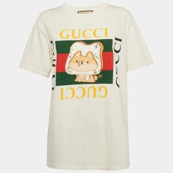 Pre Owned Gucci x Pikarar White Embroidered Jersey T-shirt S