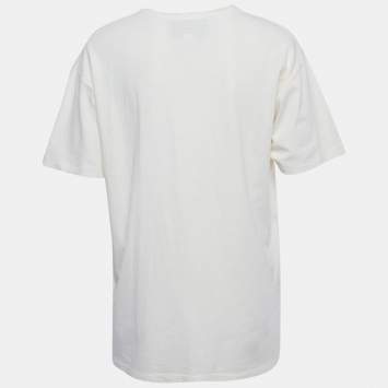 Pre Owned Gucci Cream Logo Glitter Print Jersey T-Shirt S