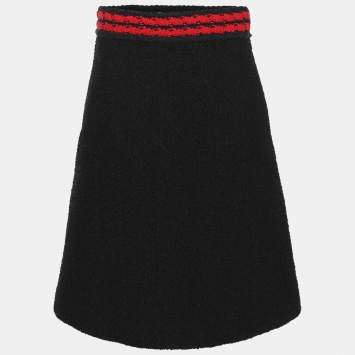 Pre Owned Gucci Black Tweed Midi Skirt M