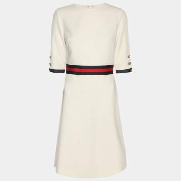Pre Owned Gucci Cream Crepe Midi Dress S