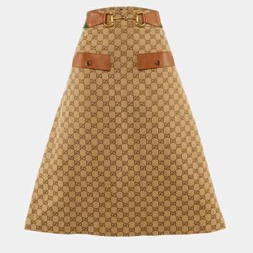 Pre Owned Gucci Brown GG Canvas Midi Skirt L
