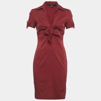 Pre Owned Gucci Red Satin Silk Knotted Mini Dress M