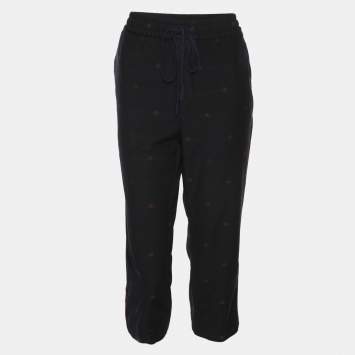 Pre Owned Gucci Black Wool Contrast Trim & Bees Detailed Gabardine Pants M
