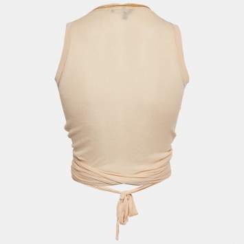 Pre Owned Gucci Light Orange Cotton Knit Wrap On Top XS