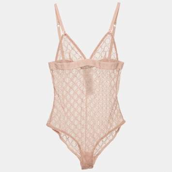 مملوكة مسبقًا Gucci Pale Pink GG Tulle Strappy Bodysuit S