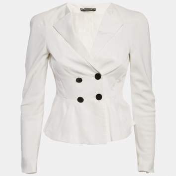 Pre Owned Gucci White Gabardine Flared Double Breasted Blazer S