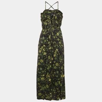 Pre Owned Gucci Black Printed Crepe Maxi Dress S