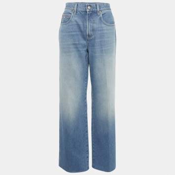 مملوكة مسبقًا بنطلون جينز غوتشي دينم أزرق بتفاصيل هورسبيت مع حافة مهترئة مقاس وسط (ميديم) مقاس الخصر 29 بوصة