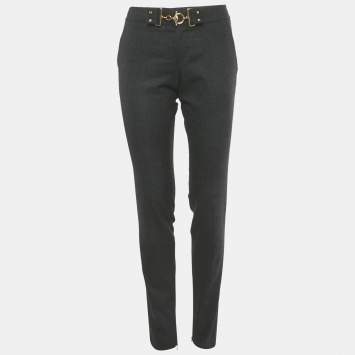 مملوكة مسبقًا Gucci Grey Wool Waist Detail Trousers M