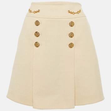 Pre Owned Gucci Beige Jacquard Horsebit Detail Mini Skirt M