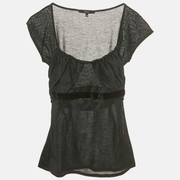 Pre Owned Gucci Black Velvet Trim Cotton Top XS