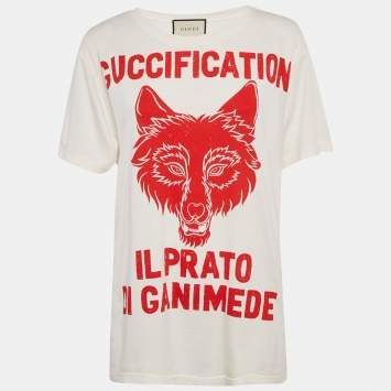 مملوكة مسبقًا Gucci Cream Graphic Print Cotton Loose-Fit T-Shirt S