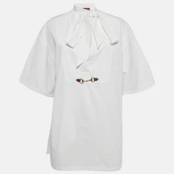 Pre Owned Gucci White Cotton Horse bit Detail Tunic Top S