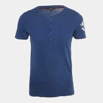 مملوكة مسبقًا Gucci Navy Blue Logo Printed Cotton Knit T-Shirt M