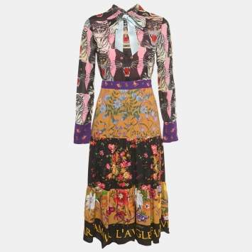 مملوكة مسبقًا Gucci Multicolor Printed Silk Midi Dress S